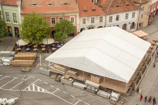 Sibiu, Romania - April 27, 2019  Preparations for Informal meeting of heads of state or government 2019 in Small Square  Sibiu, Romania