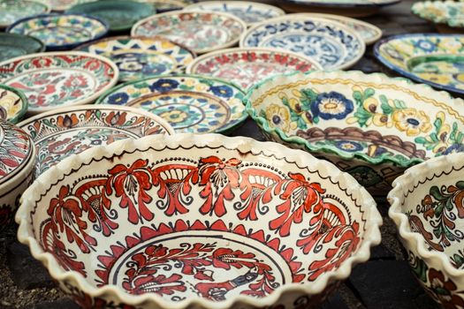 Sibiu City, Romania - 31 August 2019. Traditional Romanian handmade ceramics market at the potters fair from Sibiu, Romania