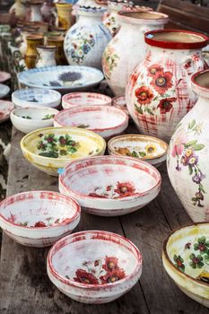 Sibiu City, Romania - 31 August 2019. Traditional Romanian handmade ceramics market at the potters fair from Sibiu, Romania