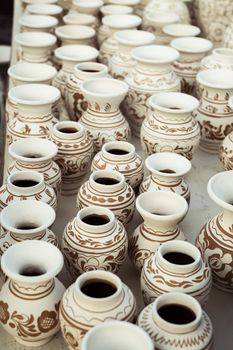 Sibiu City, Romania - 31 August 2019. Traditional Romanian handmade ceramics market at the potters fair from Sibiu, Romania