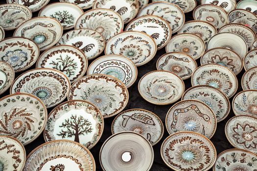 Sibiu City, Romania - 31 August 2019. Traditional Romanian handmade ceramics market at the potters fair from Sibiu, Romania