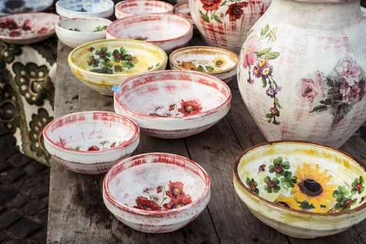 Sibiu City, Romania - 31 August 2019. Traditional Romanian handmade ceramics market at the potters fair from Sibiu, Romania
