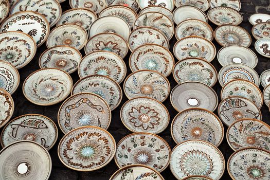 Sibiu City, Romania - 31 August 2019. Traditional Romanian handmade ceramics market at the potters fair from Sibiu, Romania