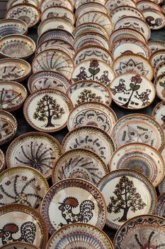 Sibiu City, Romania - 31 August 2019. Traditional Romanian handmade ceramics market at the potters fair from Sibiu, Romania