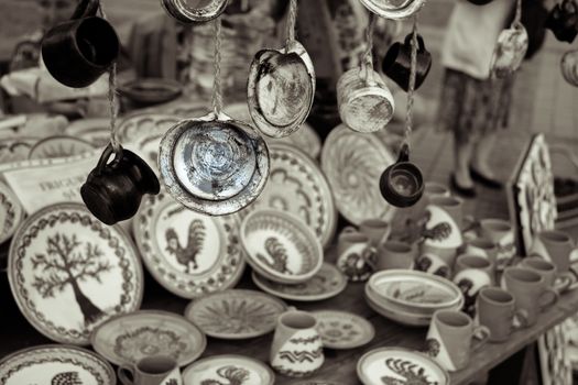 Sibiu City, Romania - 31 August 2019. Traditional Romanian handmade ceramics market at the potters fair from Sibiu, Romania