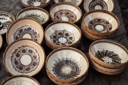 Sibiu City, Romania - 31 August 2019. Traditional Romanian handmade ceramics market at the potters fair from Sibiu, Romania