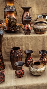 Sibiu City, Romania - 31 August 2019. Traditional Romanian handmade ceramics market at the potters fair from Sibiu, Romania
