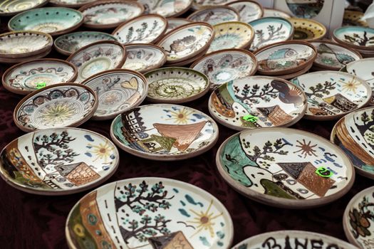 Sibiu City, Romania - 31 August 2019. Traditional Romanian handmade ceramics market at the potters fair from Sibiu, Romania