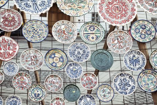 Sibiu City, Romania - 31 August 2019. Traditional Romanian handmade ceramics market at the potters fair from Sibiu, Romania