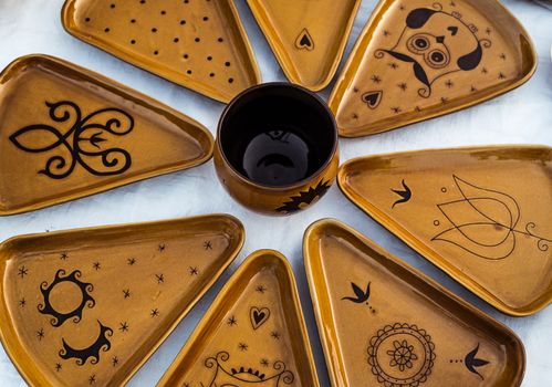 Sibiu City, Romania - 31 August 2019. Traditional Romanian handmade ceramics market at the potters fair from Sibiu, Romania