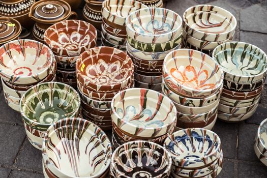 Sibiu City, Romania - 31 August 2019. Traditional Romanian handmade ceramics market at the potters fair from Sibiu, Romania