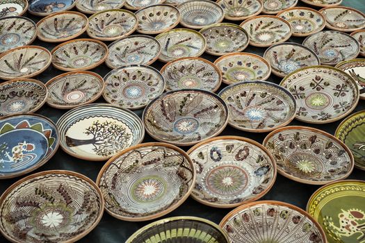 Sibiu City, Romania - 31 August 2019. Traditional Romanian handmade ceramics market at the potters fair from Sibiu, Romania