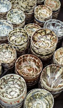 Sibiu City, Romania - 31 August 2019. Traditional Romanian handmade ceramics market at the potters fair from Sibiu, Romania