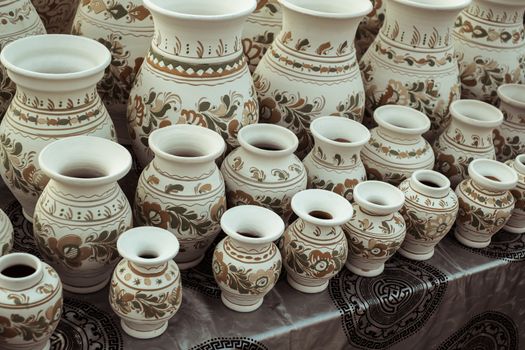 Sibiu City, Romania - 31 August 2019. Traditional Romanian handmade ceramics market at the potters fair from Sibiu, Romania