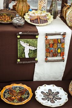 Sibiu City, Romania - 31 August 2019. Traditional Romanian handmade ceramics market at the potters fair from Sibiu, Romania