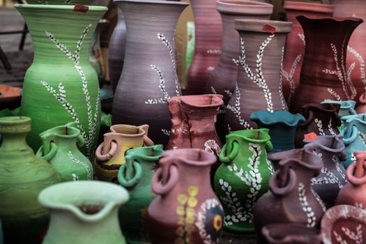 Sibiu City, Romania - 31 August 2019. Traditional Romanian handmade ceramics market at the potters fair from Sibiu, Romania