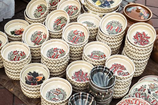 Sibiu City, Romania - 31 August 2019. Traditional Romanian handmade ceramics market at the potters fair from Sibiu, Romania