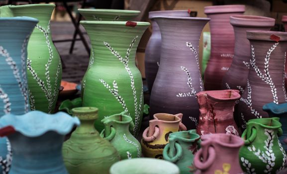 Sibiu City, Romania - 31 August 2019. Traditional Romanian handmade ceramics market at the potters fair from Sibiu, Romania