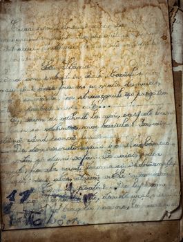 Malaga, Spain - July 08, 2018. Vintage paper texture background. Undefined handwritten text