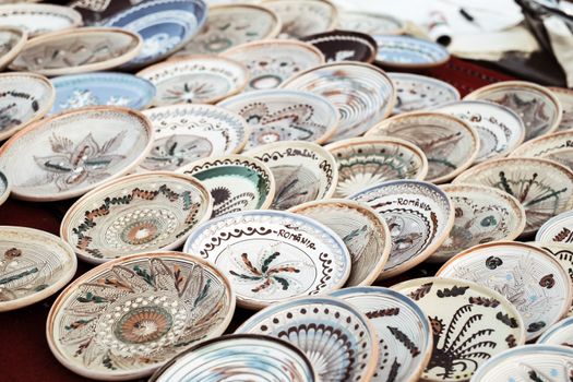 Sibiu City, Romania - 31 August 2019. Traditional Romanian handmade ceramics market at the potters fair from Sibiu, Romania