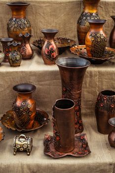 Sibiu City, Romania - 31 August 2019. Traditional Romanian handmade ceramics market at the potters fair from Sibiu, Romania