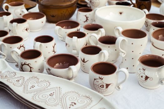 Sibiu City, Romania - 31 August 2019. Traditional Romanian handmade ceramics market at the potters fair from Sibiu, Romania