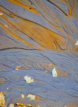 Abstract Blue and golden sand texture at kaolin mine