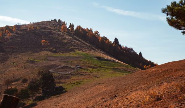 autumn landscape on sunny day, Cindrel mountains, Sibiu county, Romania