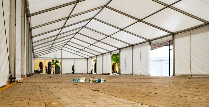 bottles of water Inside Big Canvas Tent