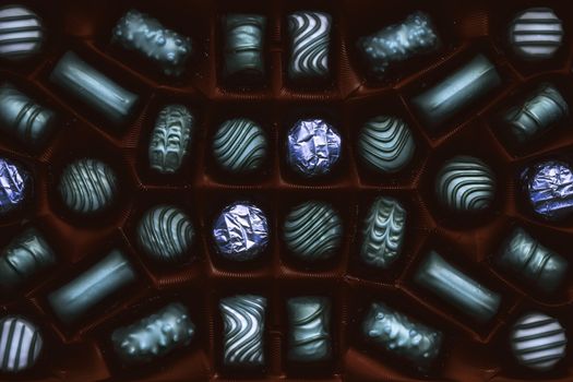 Chocolate candies arranged in the box