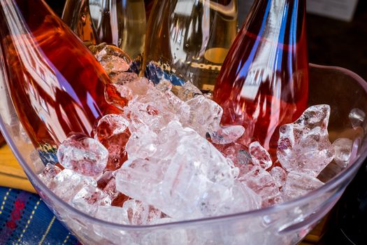 bottles of wine in the ice bowl
