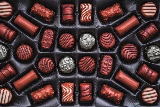 Chocolate candies in the box