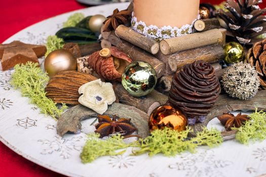 christmas decorations on a white plate