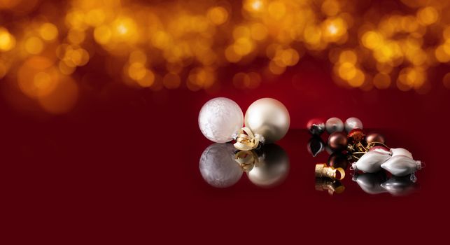 Christmas decoration with Christmas balls and reflections with copy space