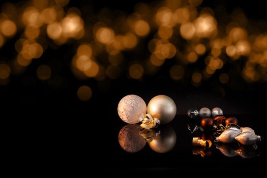 Christmas decoration with Christmas balls and reflections with copy space