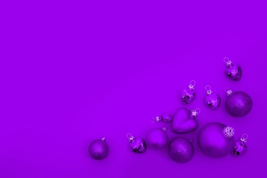 purple christmas decoration with copy space with balls