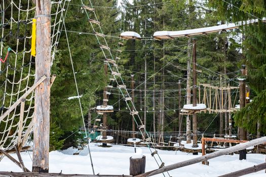 forest adventure park covered with snow