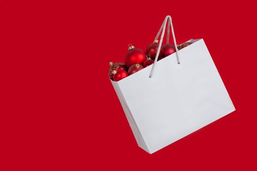 Christmas Background Concepts with christmas balls and and gifts bag and copy space