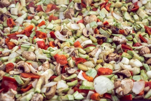 Fresh sliced vegetables on the hob