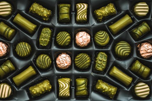 Green chocolate candies in the box