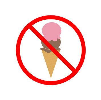 Ice cream pictogram prohibition sign. flat style. Ice cream pictogram prohibition on white background. 