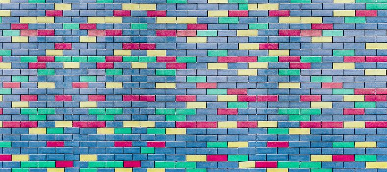 colorful brick wall interior and main light blue background panorama