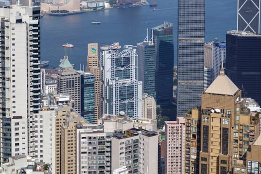 HONG KONG, CHINA - CIRCA 2020: Amazing view on Hong Kong city from the Victoria peak