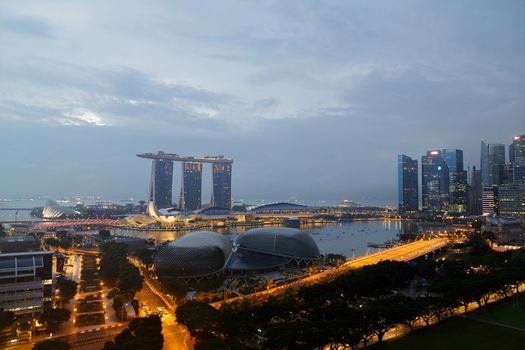 SINGAPORE - JUNE 23, 2018: Marina Bay Sands hotel and Art and Science Museum at summer night