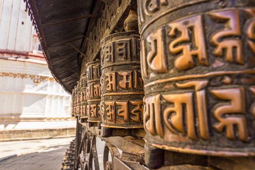 Tibetan prayer wheels or prayer's rolls of the faithful Buddhists.