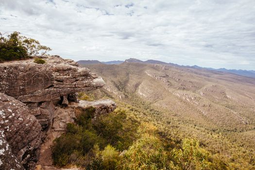 The view from Reeds Lookout and fire tower at sunset in the Grampians, Victoria, Australia