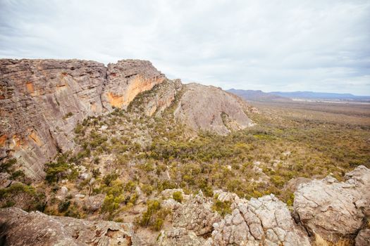 The iconic Mt Hollow landscape and cliffs on a hike in the Northern Grampians in Victoria Australia