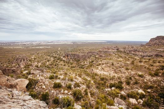 The iconic Mt Hollow landscape and cliffs on a hike in the Northern Grampians in Victoria Australia