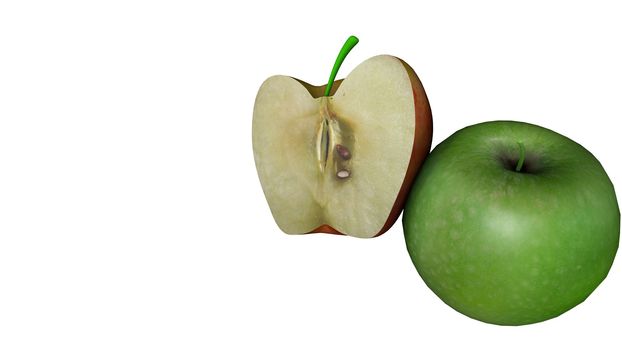 Red apple and green apple isolated on white background with copy space for texture. 3D illustration