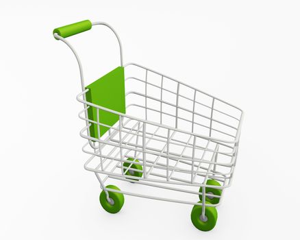 Shopping Cart green elements isolated on white background 3d rendering
